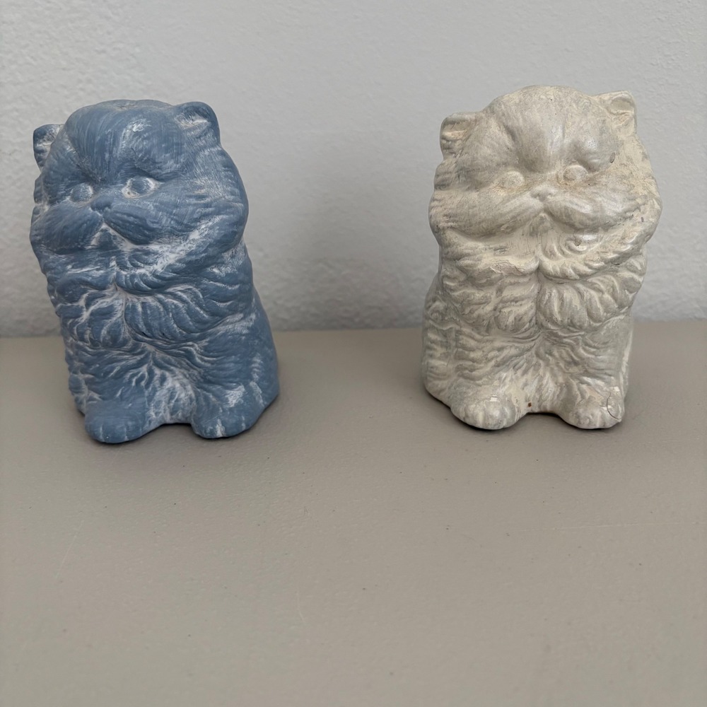 VTG Abba House Persian Cat Figurines Set of 2 Blue White Ceramic Statues Decor